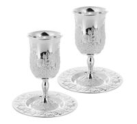 GLEAVI Set di 2 bicchieri per lo Shabbat - Calice da vino in metallo con sottobicchiere, bicchieri per la benedizione del vino per il Seder di Pesach - Tazza per lo Shabbat con stelo, tazza vintage