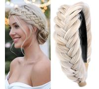 Gledola Wide Messy Braided Headband with Teeth Synthetic Hair Braided Headband High Elasticity Braids Braided Hair Band Hairpiece for Girls Women (bianco bond)