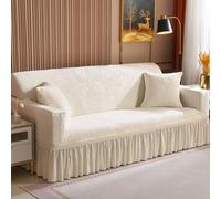 Gleedipre Copridivano elastico Ispessimento Velluto cristallo Jacquard Copridivano con bordo a gonna Copridivano protettivo Disponibile in tutte le stagioni(Bianco,4 posti (235-300 cm))