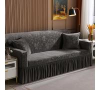 Gleedipre Copridivano elastico Ispessimento Velluto cristallo Jacquard Copridivano con bordo a gonna Copridivano protettivo Disponibile in tutte le stagioni(Grigio scuro,4 posti (235-300 cm))