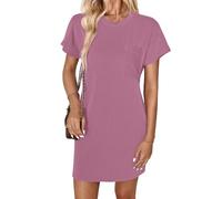 GLEENOD Abito da donna girocollo, a maniche corte, da spiaggia, largo, casual, estivo, a coste, tunica, mini abiti 2025 primavera, Colore: rosso, M
