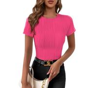 GLEENOD Maglietta da donna girocollo Y2K top moderno, rosso rose, XL