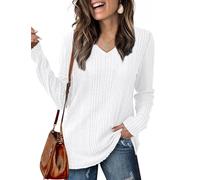GLEENOD Maglione da donna con scollo a V, a maniche lunghe, leggero, tinta unita, basic, per autunno, inverno, primavera