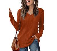 GLEENOD Maglione da donna con scollo a V, a maniche lunghe, leggero, tinta unita, basic, per autunno, inverno, primavera