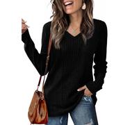 GLEENOD Maglione da donna con scollo a V, a maniche lunghe, leggero, tinta unita, basic, per autunno, inverno, primavera