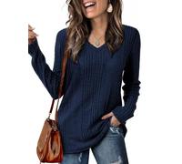 GLEENOD Maglione da donna con scollo a V, a maniche lunghe, leggero, tinta unita, basic, per autunno, inverno, primavera