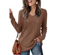 GLEENOD Maglione da donna con scollo a V, a maniche lunghe, leggero, tinta unita, basic, per autunno, inverno, primavera