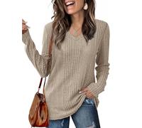 GLEENOD Maglione da donna con scollo a V, a maniche lunghe, leggero, tinta unita, basic, per autunno, inverno, primavera
