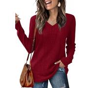 GLEENOD Maglione da donna con scollo a V, a maniche lunghe, leggero, tinta unita, basic, per autunno, inverno, primavera