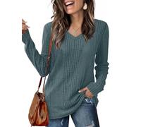 GLEENOD Maglione da donna con scollo a V, a maniche lunghe, leggero, tinta unita, basic, per autunno, inverno, primavera