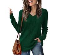 GLEENOD Maglione da donna con scollo a V Felpa a maniche lunghe Top tinta unita leggero 2024, verde erba, L