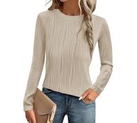 GLEENOD Pull Femme Col Rond à Manches Longues Haut Décontracté en Maille Extensible à Motif Ondulé Sweatshirt Automne, albicocca, M