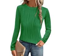 GLEENOD Pull Femme Col Rond à Manches Longues Haut Décontracté en Maille Extensible à Motif Ondulé Sweatshirt Automne, verde erba, L
