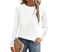 GLEENOD Pull Femme Col Rond à Manches Longues Haut Décontracté en Maille Extensible à Motif Ondulé Sweatshirt Automne, bianco, M
