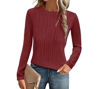 GLEENOD Pull Femme Col Rond à Manches Longues Haut Décontracté en Maille Extensible à Motif Ondulé Sweatshirt Automne, Jujube rosso, L
