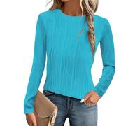 GLEENOD Pull Femme Col Rond à Manches Longues Haut Décontracté en Maille Extensible à Motif Ondulé Sweatshirt Automne, Azzurro, XXL