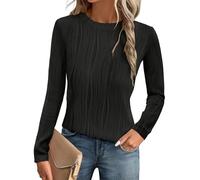 GLEENOD Pull Femme Col Rond à Manches Longues Haut Décontracté en Maille Extensible à Motif Ondulé Sweatshirt Automne, Nero , S
