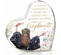 Gleevara Regalo Laurea Donna, Regali per la Laurea Unici - Targa Acrilica a Forma di Cuore Con Frasi Motivazionali, Regali di Laurea per Figlia, Amiche