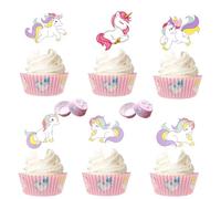 Gleevio Decorazione per torta con unicorno, muffin, 24 pezzi, decorazione per cupcake, con unicorno, 100 pirottini di carta Ø 5 cm, per cupcake, per il compleanno dei bambini, decorazione per torte