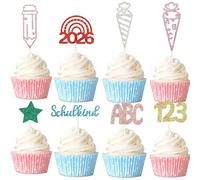 Gleevio Schulkind 2026 - Decorazione per torta per l'inizio della scuola, 24 pezzi, glitter per l'inizio della scuola, decorazione per torta colorata per l'inizio della scuola, per bambini e bambine