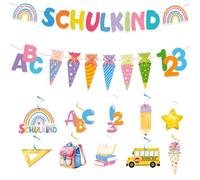 Gleevio Set decorativo per l'inizio della scuola 2026, ghirlande e 10 spirali da appendere, ghirlanda decorativa per l'inizio della scuola con sacchetto ABC 123, striscione decorativo per bambini e