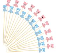 Gleevio Spiedini da cocktail per baby shower, 100 pezzi, spiedini per finger food, orso, cocktail stick, spiedini in legno, per feste e cocktail, 13 cm, stuzzicadenti in legno, spiedini di frutta