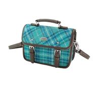 Glen Appin Harris Tweed Bervie Mini Satchel Bag con tracolla regolabile e rimovibile, 145 Teal & Blue Check