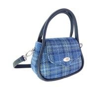 Glen Appin Harris Tweed Buchan - Mini borsetta rotonda con tracolla staccabile, Col 129 Azzurro, s