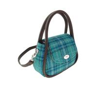 Glen Appin Harris Tweed Buchan - Mini borsetta rotonda con tracolla staccabile, Col 145 Teal & Blue, s