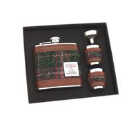 Glen Appin Harris Tweed - Set regalo con fiaschetta e bicchieri, motivo a scacchi, colore: verde prugna