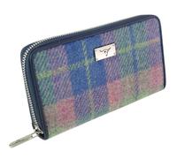 Glen Appin Harris Tweed Staffa Borsa lunga con cerniera in morbido tartan blu e rosa LB2100-COL135