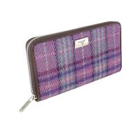 Glen Appin of Scotland LB2100-COL146 - Borsetta con cerniera lunga, motivo Harris Tweed "Staffa", colore: blu, viola e menta a quadri, Viola