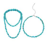 Glenmal 2 collane girocollo lunghe con perline turchesi, collane bohémien western, gioielli fatti a mano con turchese, 119 cm e 35 cm, taglia unica, turchese, turchese