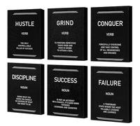 Glenmal 6 decorazioni motivazionali da parete su tela, 20 x 25 cm, citazioni motivazionali, da appendere alla parete, poster estetico per ufficio, camera da letto, posto di lavoro (nero con stampa