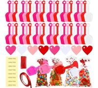 Glenmal Il kit di 48 bomboniere per San Valentino include 48 sacchetti di caramelle, 48 pale in plastica, 48 adesivi trasparenti, 48 etichette regalo a forma di cuore, 1 rotolo di nastro per