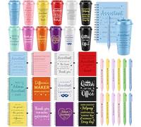 Glenmal Set di 36 regali per assistente amministrativo da 473,6 ml, bicchieri di plastica ispiratori grazie mini quaderni a spirale, penna a sfera, per segretaria e colleghi, ufficio