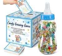 Glenmal Set regalo per giochi per baby shower, 52 pezzi, grande biberon per doccia, gioco indovina quante caramelle decorazioni per rivelare il genere (orso)