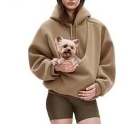 Glenmi Marsupio for cani e gatti da donna, con cappuccio, for piccoli animali, marsupio a forma di canguro, marsupio for gattini e cuccioli, felpa con cappuccio in pile.(Brown,L)
