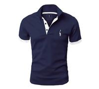 GLESTORE Polo Uomo Manica Corta Maglietta da Uomo Golf Tennis NavyWhite 3XL