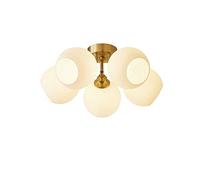 GLETSF 6-Lights Brushed Brass Ceiling Lamp Modern Globe Semi Flush Mount Ceiling Light with White Frosted Glass for Living Room,Mid Century Sputnik Chandelier-Copper. 6 Light-White-5 Light