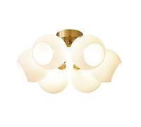 GLETSF 6-Lights Brushed Brass Ceiling Lamp Modern Globe Semi Flush Mount Ceiling Light with White Frosted Glass for Living Room,Mid Century Sputnik Chandelier-Copper. 6 Light-White-6 Light