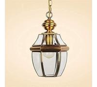 GLETSF American Country all Copper Glass Light Porch Hanging Drop Lantern E27 Ceiling Light Brushed Gold Finish Loft Bar Challway Chandelier Lighting Fixture Perfect Decorate