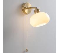 GLETSF Brass Milk Glass Wall Sconce with Pull Chain Switch Vintage Copper Mid Century Modern Wall Light Fixture Adjustable Gold Farmhouse Bedside Wall Lamp for Kids Bedroom Livi