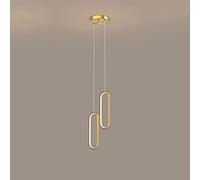 GLETSF Ceiling Lights, Copper Gold Geometric Pendant Light 2 Ring 16W LED Hanging Kitchen Lamp Oval Nordic Modern Black Ceiling Hanging Lamp Adjustable Suspension Light for Bedr-Gold 29cm