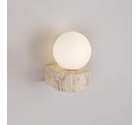 GLETSF Globe Glass Wall Lamp Wabi Sabi Wall Sconce Stone Vanity Wall Light Natural Travertine Hardwired Sconces G9 Wall Lights with White Glass Ball for Bedroom Living Room Hall