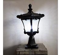 GLETSF Lanterna da palo con Vetro ad Acqua per Esterni/Lanterna da palo Tradizionale E27 Lampada a Colonna Antica Europea per paesaggi e Strade erbose,Black