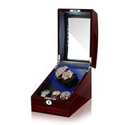 GLETSF Lusso Legno 2+3 Rotazione Automatica Watch Winder con LED Light Box Piano Vernice Cuscini Morbidi e Flessibili Giappone Motore Silenzioso Aprire La Copertura e Stop