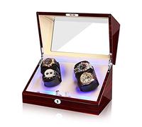 GLETSF Lusso Legno 4+0 Rotazione Automatica Watch Winder con LED Light Box Piano Vernice Cuscini Morbidi e Flessibili Giappone Motore Silenzioso Aprire La Copertura e Stop