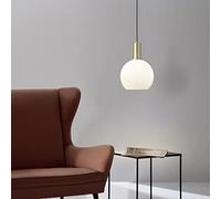 GLETSF Mid-Century Copper Pendant Lamp with Striped Matte Glass Lampshade Ceiling Chandeliers Light Adjustable Cord Ball Lamp for Living Room Entryway Light-A-A