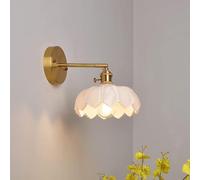 GLETSF Milk White Glass Wall Sconce Antique Brass Wall Sconce Nordic Modern Wall Lighting Floral Flower Wall Mounted Lamp Vintage Wall Mounted Lamp for Bedroom Living Room Farmh
